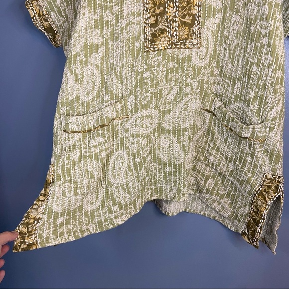 Zara Green Boho Print Quilted Tunic Mini Dress - Picture 6 of 10